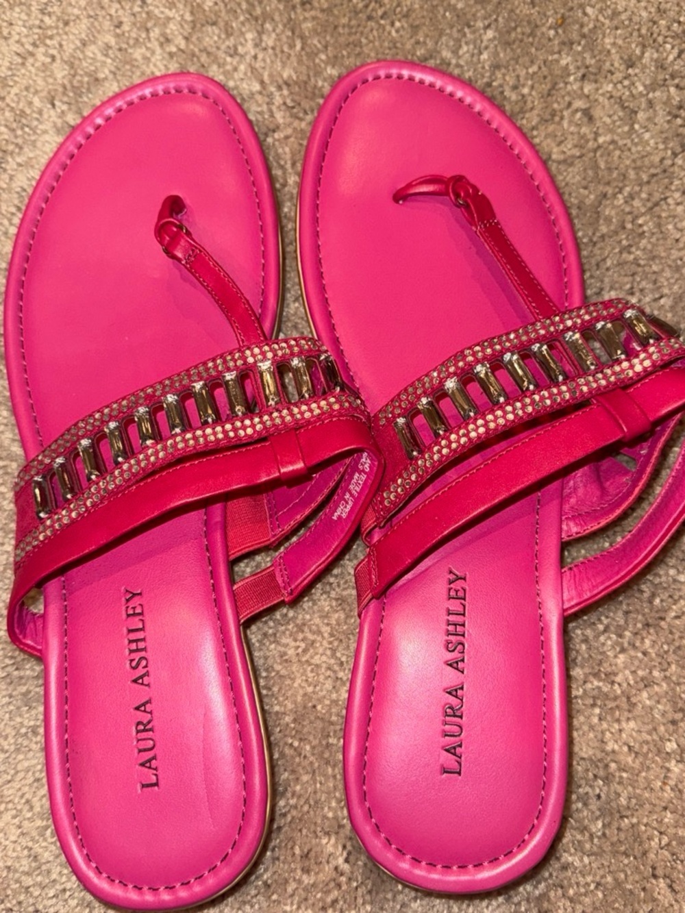 LAURA ASHLEY Hot Pink Embellished Thong Sandals